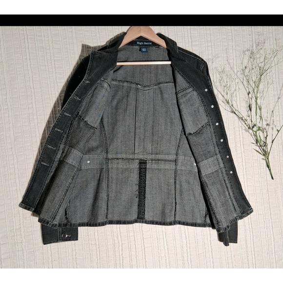 Vintage Women's Linen Denim Jacket Button Front Gray Fitted Waist XL Y2k - Picture 3 of 17